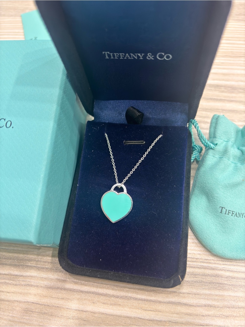 Tiffany & Co. Sterling Silver Heart Pendant Necklace in Signature Blue-Green